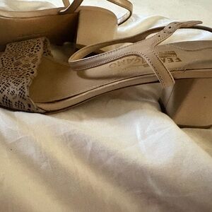 Salvatore Ferragamo Beige Strappy Block Heel Sandals